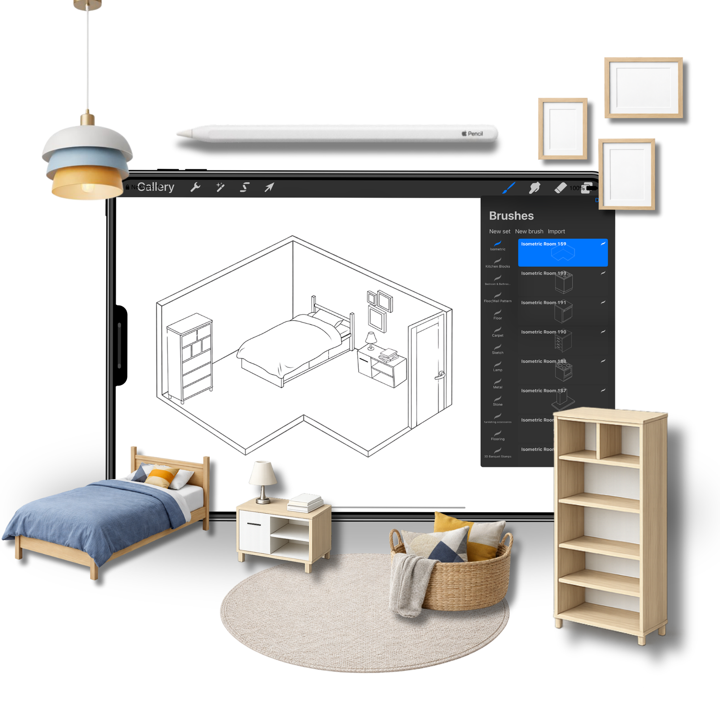 190+ Isometric Interior Stamps for Procreate